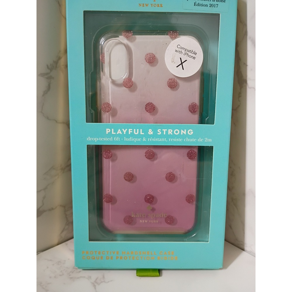 KATE SPADE Clear Pink Glitter Dot Hardshell Case for iPhone X or XS - NWT